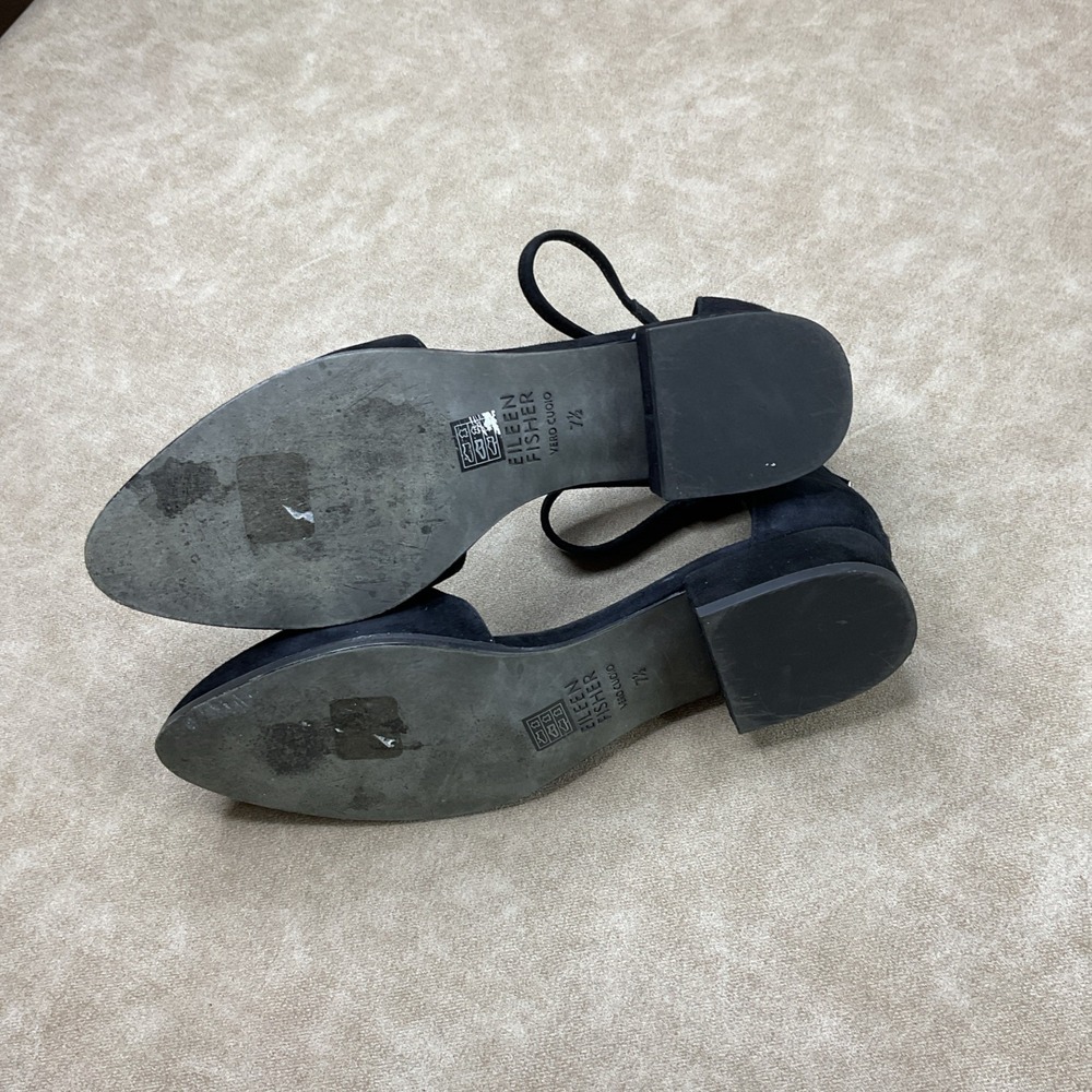 Eileen Fisher Heels 7.5 Sandals Ankle Strap Block Black Suede Vero Cuoio Career - Picture 5 of 13